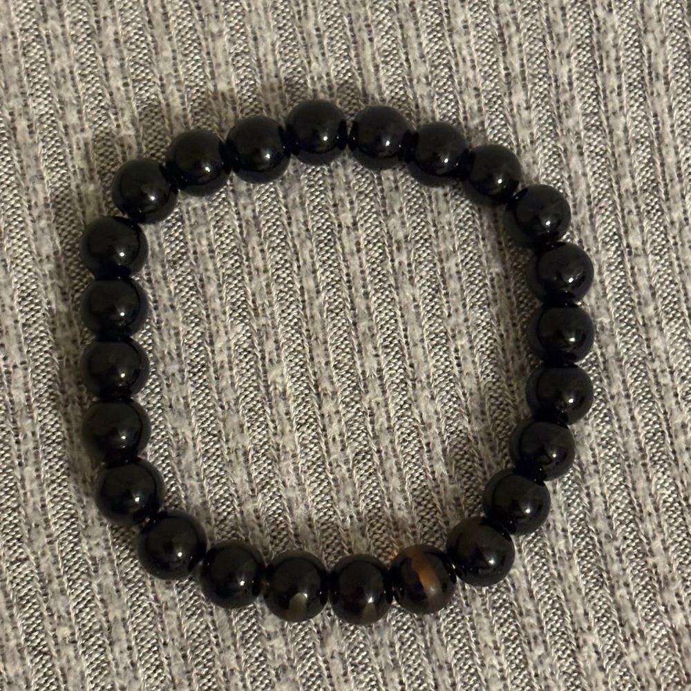 Vintage simple black beaded stretch bracelet